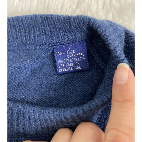 Men's Sweater 100% Pure Cashmere Size L Blue Crew Neck Luxury Long Sleeves - Picture 7 of 11